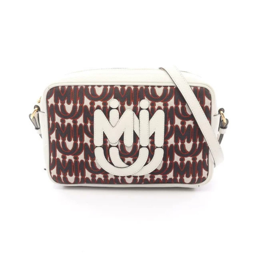 Miu Miu Jacquard Shoulder Bag Canvas Leather White Black Brown